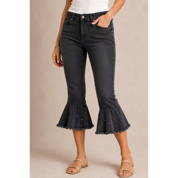 Pilcro and the Letterpress Denim - Pilcro Jeans Women 30 Black Excellent Studded Ruffle Hem Crop‎ Anthropologie